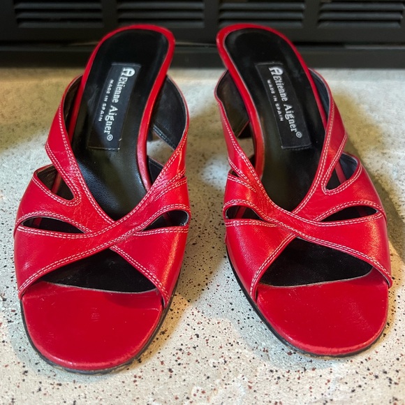 Etienne Aigner Kitten Heel Leather Step-In Sandal - Picture 1 of 7